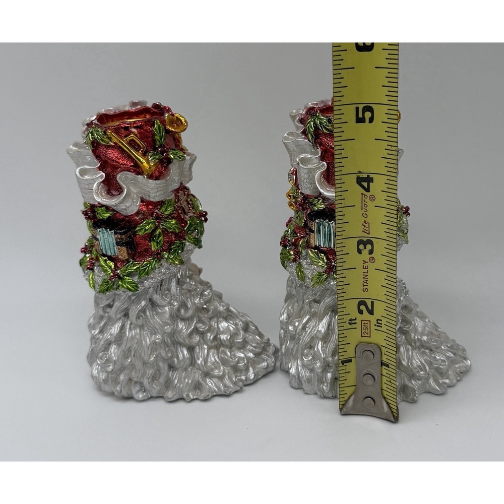 2 Christmas Santa Candlestick Holders Beard Holly Holiday - Picture 4 of 7